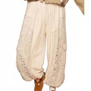 NEW POL crochet mix solid pattern pants in almond